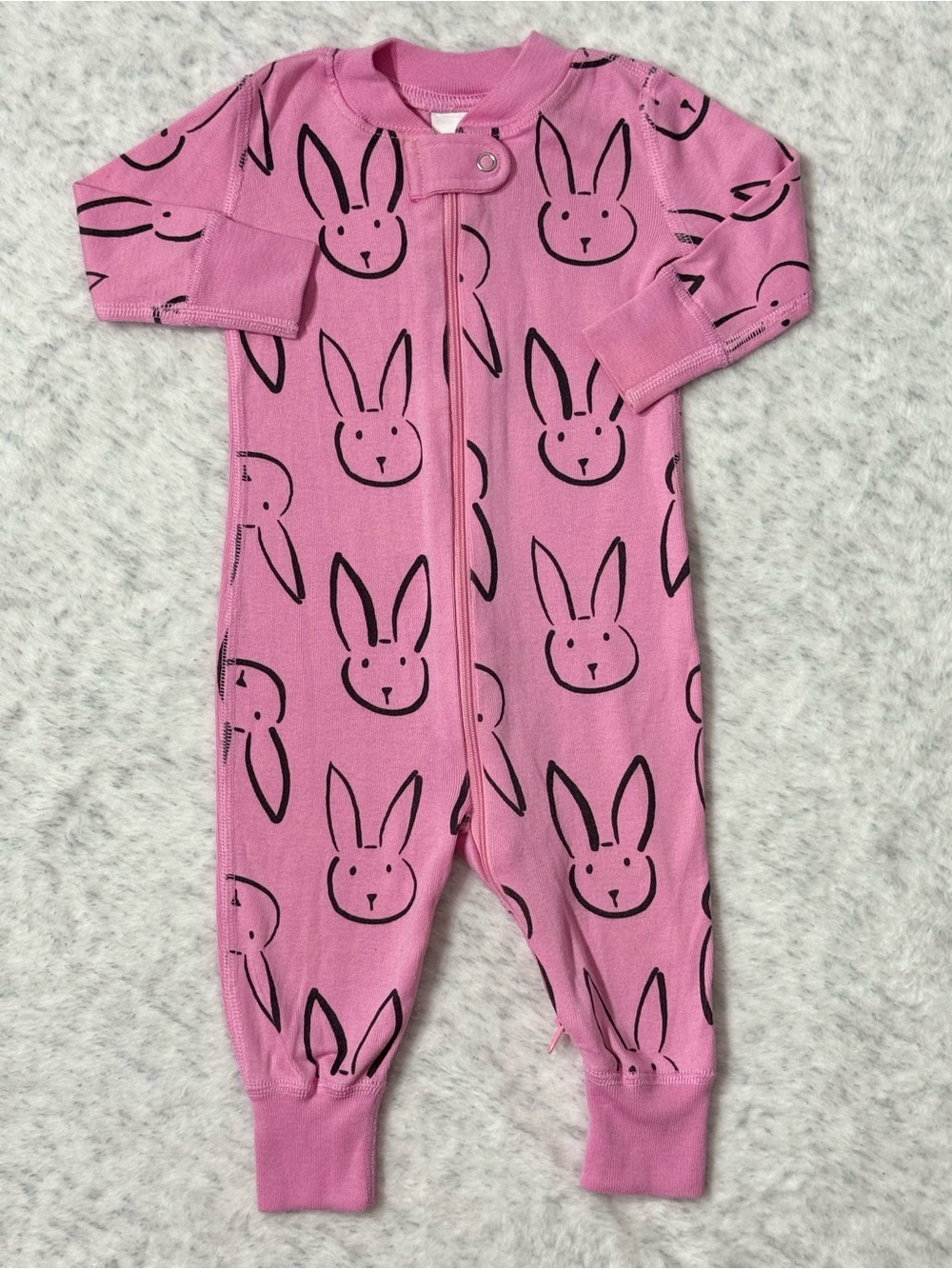 Hanna Andersson Pink Bunny Zip Sleeper 3-6M Baby Girl Organic Cotton Spring